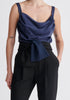 Paisie Cowl Neck Vest Top in Navy Close Up